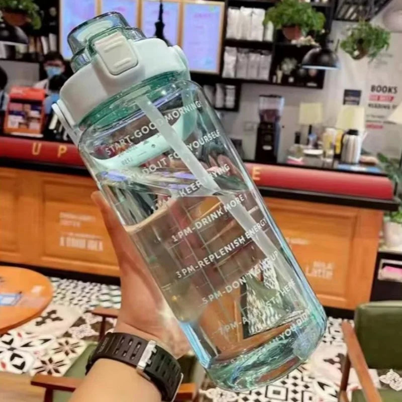 2 Liter Water Bottle with Straw Female Jug Girls Portable Travel bottles Fitness Bike Cup Summer Cold Water Jug with Time Marker