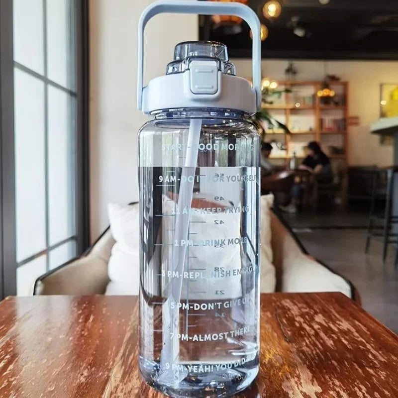 2 Liter Water Bottle with Straw Female Jug Girls Portable Travel bottles Fitness Bike Cup Summer Cold Water Jug with Time Marker