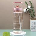 2 Liter Water Bottle with Straw Female Jug Girls Portable Travel bottles Fitness Bike Cup Summer Cold Water Jug with Time Marker
