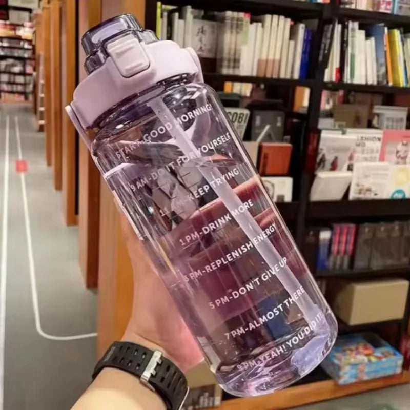 2 Liter Water Bottle with Straw Female Jug Girls Portable Travel bottles Fitness Bike Cup Summer Cold Water Jug with Time Marker